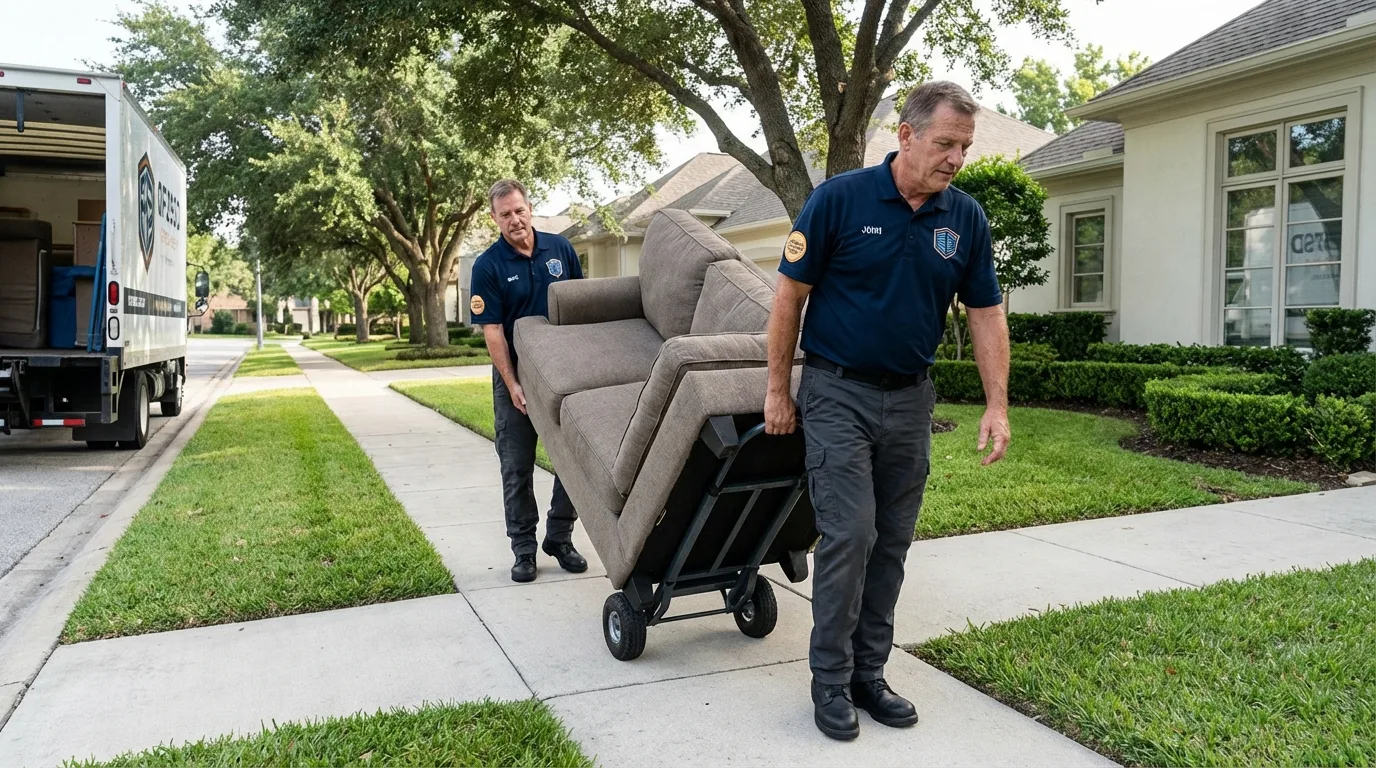 Local residential moving crew loading furniture in Hennessey, OK