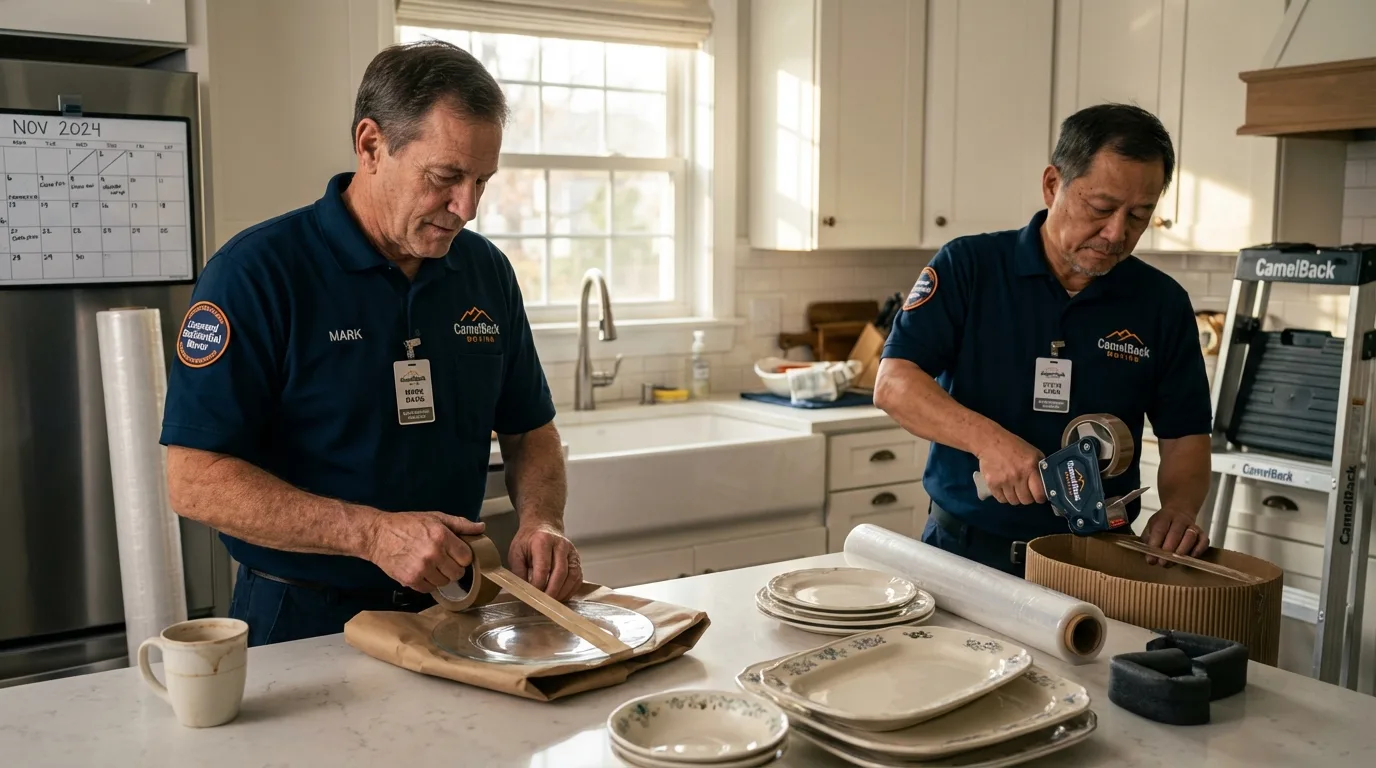 Professional crew packing kitchen dishware in Hennessey, OK